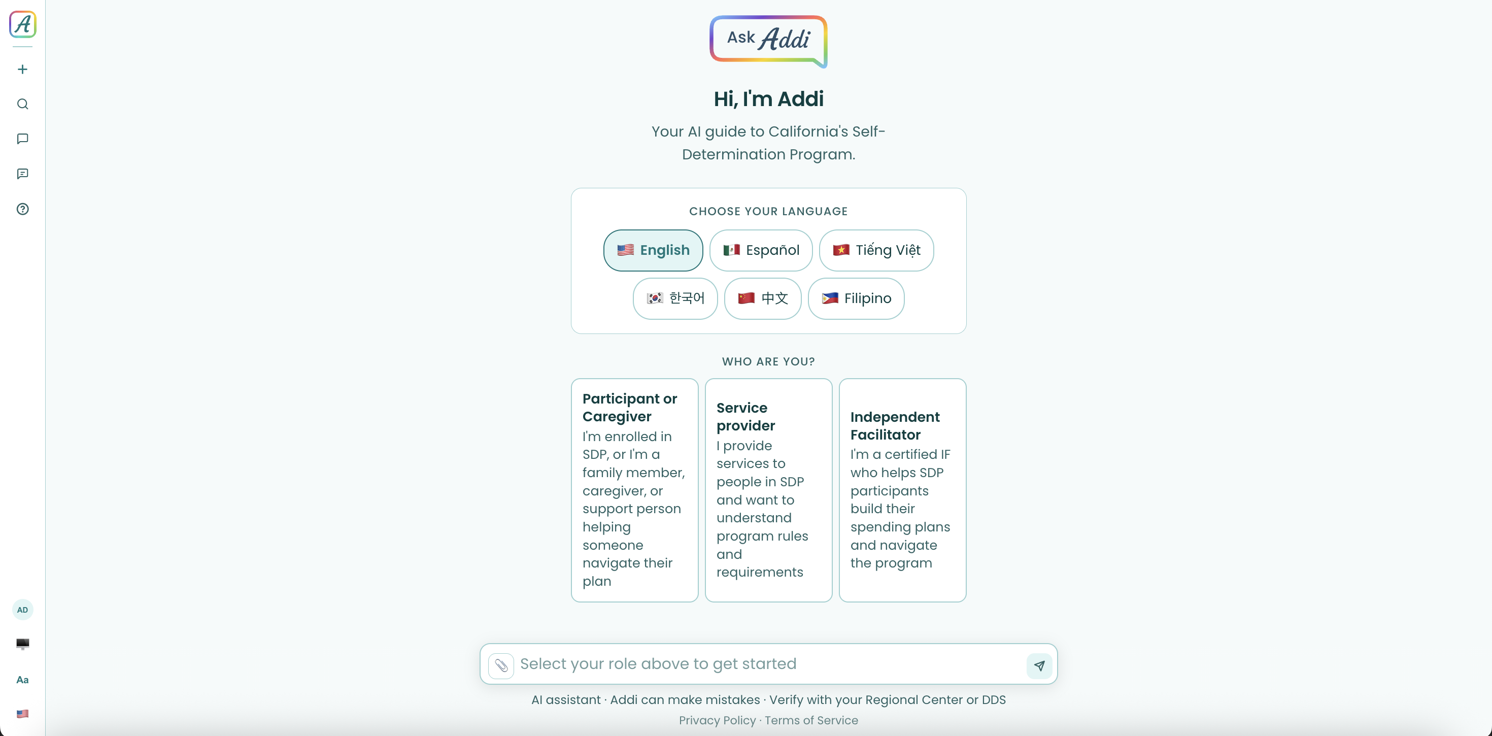 Choose your language and role to get started